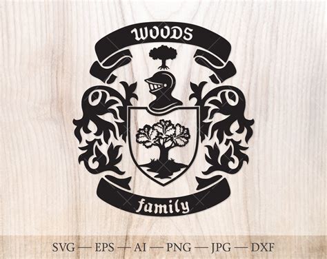 Woods Family Crest SVG File. Coat of Arms Svg. Shield With Oak Tree on ...