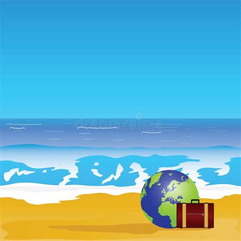 Beach Paradise Cartoon Vector Illustration on a Red Stock Vector - Illustration of leisure ...