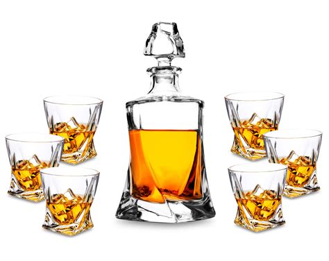 Buy 7-Piece Twist Crystal Whiskey Decanter Set. KANARS Premium Liquor Decanter with 6 Old ...