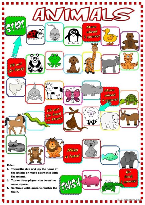 Animals - boardgame board game: English ESL worksheets pdf & doc