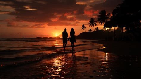 Premium AI Image | Silhouette of happy young couple on sunset Romantic ...