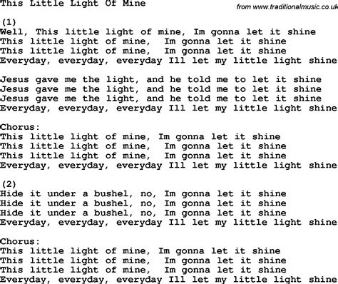 Country, Southern and Bluegrass Gospel Song This Little Light Of Mine lyrics