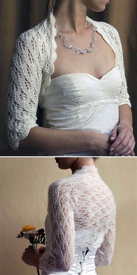 Free Knitting Pattern for Wedding Bolero - Lace shrug knit in one piece with a crocheted edge ...