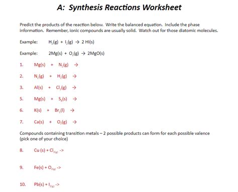 Solved A: Synthesis Reactions Worksheet Predict the products | Chegg.com