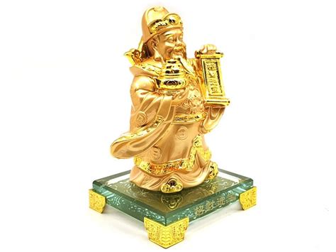 Golden Wealth God with Wealth Pot and Scroll :: Wealth Deity