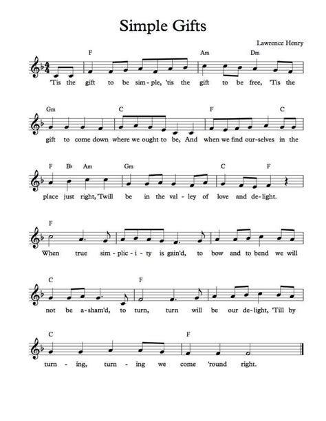 sheet music with the words, simple gifts