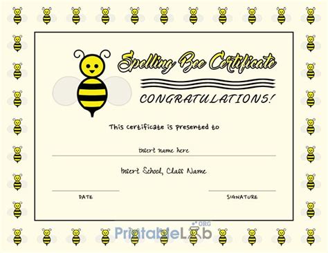 Editable Spelling Bee Certificate Template In Cream, Yellow regarding Fresh Spelling Bee Award ...