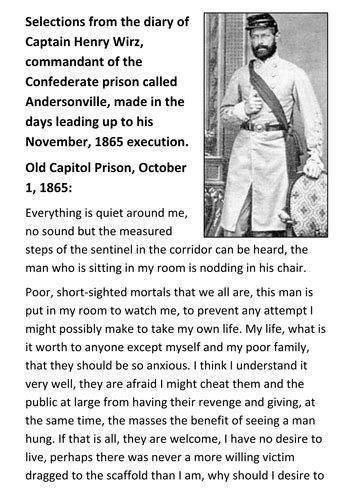 Captain Henry Wirz (Andersonville) Diary Entry | Teaching Resources