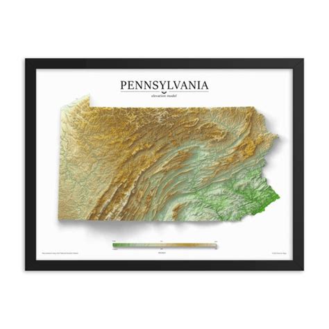 Pennsylvania Elevation Map Poster | Etsy