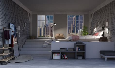 Int loft bedroom full view night – Artofit