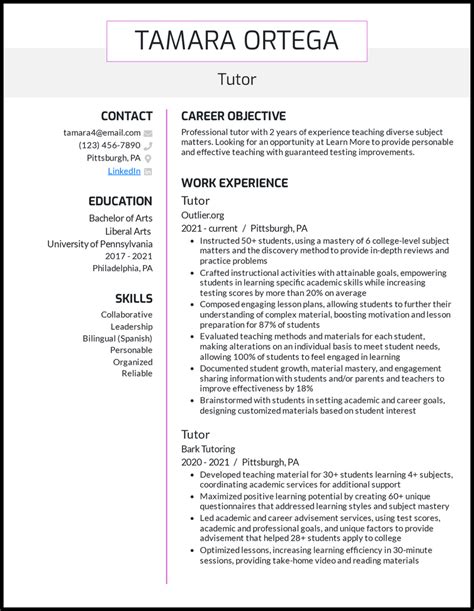 21 Tutor Resume Examples Built for 2024