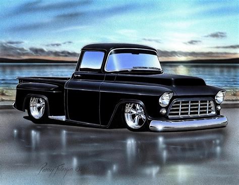 Black 55 Chevy 3100 Stepside Painting by Parry Johnson