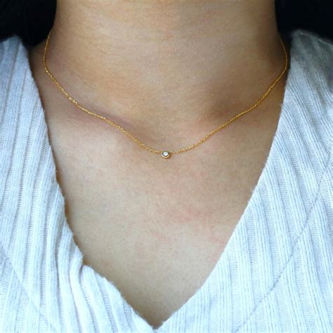 Small Diamond Necklace Delicate Diamond Necklace Yellow Gold - Etsy