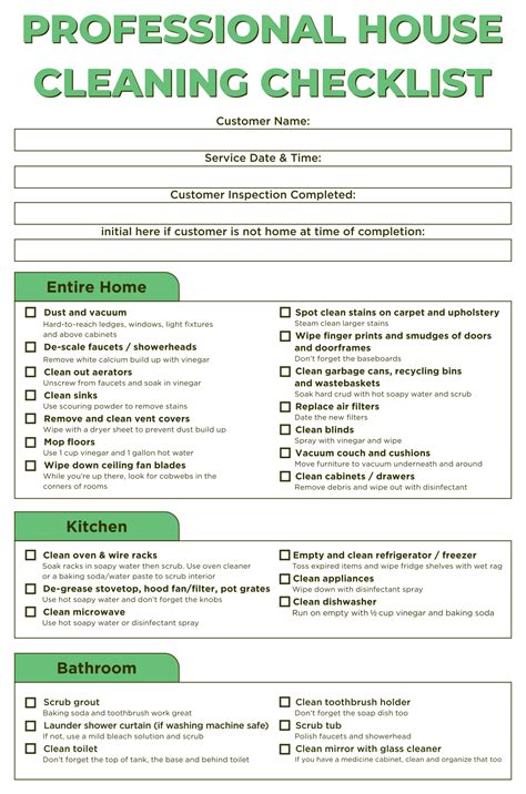 Professional House Cleaning Checklist Printable | Professional house cleaning, Deep cleaning ...