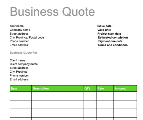 Quickbooks Estimate Template