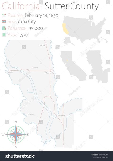 Large Detailed Map Sutter County California Stock Vector (Royalty Free ...