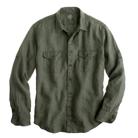 J.crew Irish Linen Camp Shirt in Green for Men (carob) | Lyst