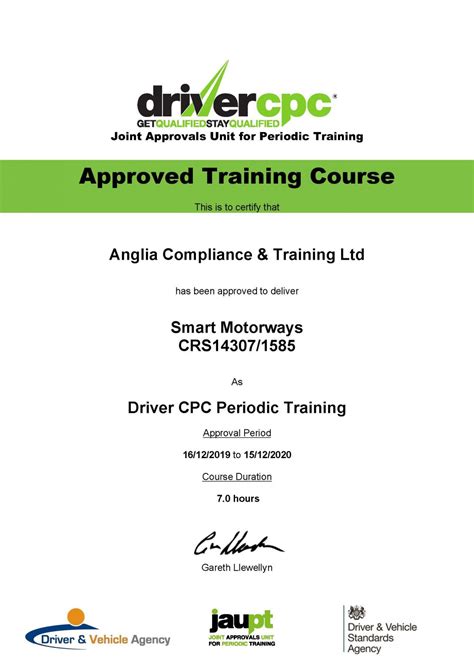 Jaupt Cert - Smart Motorways - Anglia Compliance & Training Ltd