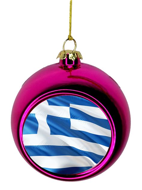 Greece Flag - Waving Greek Flag Christmas Ornaments Pink Bauble Christmas Ornament Balls ...