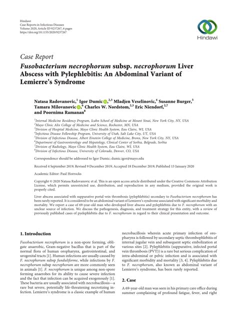 (PDF) Fusobacterium necrophorum subsp. necrophorum Liver Abscess with Pylephlebitis: An ...