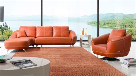 Amazon.com: Zuri Furniture Orange Lucy Leather Sectional Sofa- Left Chaise and Chair: Kitchen ...