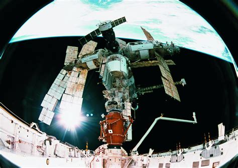 View From A Wide Angle Lenses Of A Space Station Docking In Orbit ...