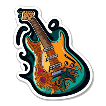 Sticker With A Colorful Electric Guitar Clipart Vector, Sticker Design With Cartoon Free Guitar ...