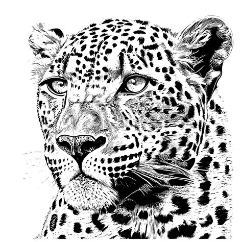 Premium Vector | A black and white drawing of a leopard's face.