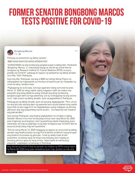 Former Senator Bongbong Marcos tests positive for COVID-19, his ...