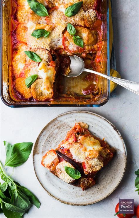 Aubergine Parmigiana with a crispy mozzarella topping - ProperFoodie