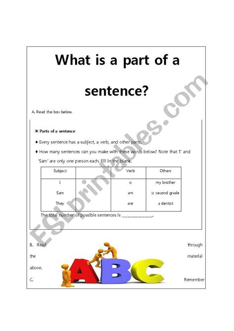 Parts Of A Sentence Worksheet - Zipworksheet.com