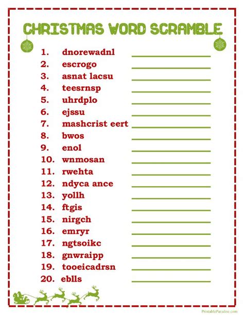 Free Printable Christmas Word Scramble With Answers - Free Templates ...