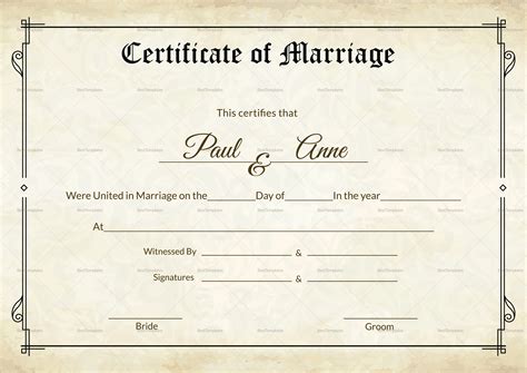 Classic Marriage Certificate Template | Wedding certificate, Marriage certificate, Certificate ...