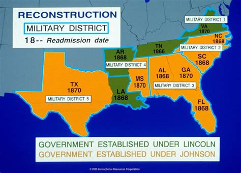 AFTER THE CIVIL WAR THE SOUTH WAS SPLIT INTO FIVE DISTRICTS, AND THIS ...