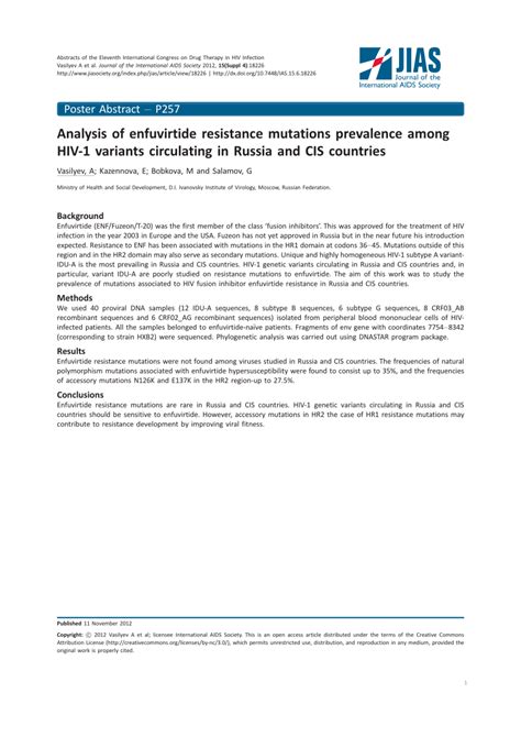 (PDF) Analysis of enfuvirtide resistance mutations prevalence among HIV-1 variants circulating ...