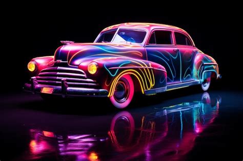 Premium AI Image | A car with a neon lights on the