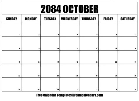 October 2084 Calendar - Free Printable with Holidays and Observances