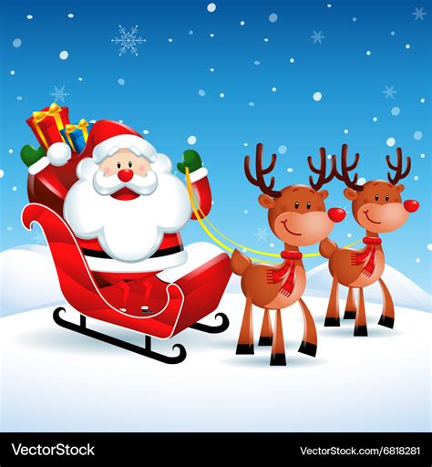 Santa claus riding a sleigh with reindeers Vector Image