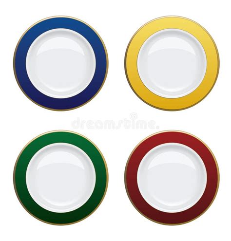 Colorful Plate with Gold Rims on White Background. Vector Illustration Stock Vector ...