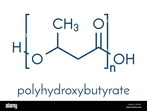 Polyhydroxybutyrate (PHB) biodegradable plastic, chemical structure. Polymer that is both bio ...