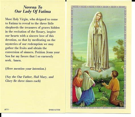 Novena To Our Lady Of Fatima Prayer Card