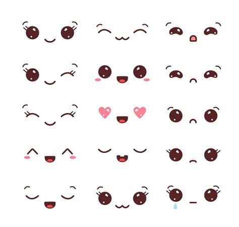 Set of kawaii faces. Collection of kawaii eyes and mouths with ...