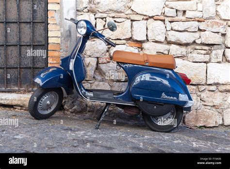 Gaeta, Italy - August 19, 2015: Classic blue Vespa PX 150 scooter ...