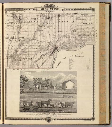 Map of Muscatine County, State of Iowa. (with view) Allendale Farm, residence of Eli Elliott ...