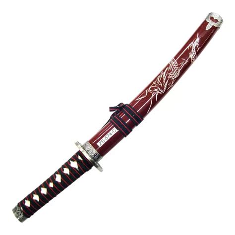 MINI KATANA DECO STEEL BLADE RED JAPANESE DESIGNS - Wicked Store