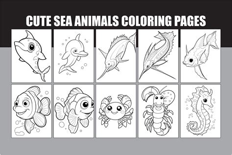 Cute Sea Animals Coloring Pages #1 Graphic by Pew Nguyen · Creative Fabrica