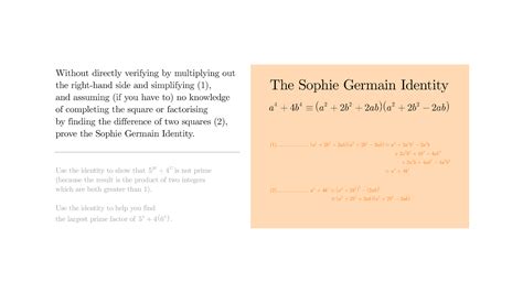 Maths Ed Ideas: Problem... The Sophie Germain Identity