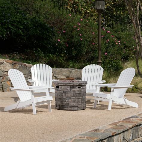 Outdoor 5 Piece Acacia Wood/ Light Weight Concrete Adirondack Chair Set ...