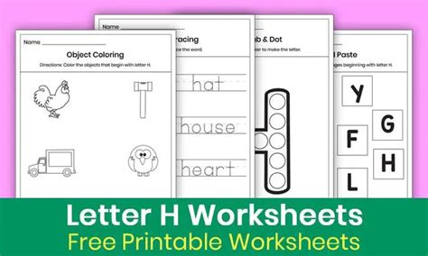 four letter h worksheets with the words, free printable worksheets
