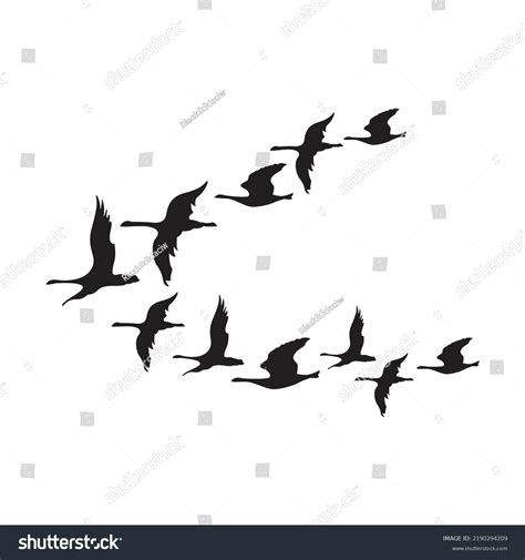 Flying Swan Icon Silhouette Group Flying Stock Vector (Royalty Free ...